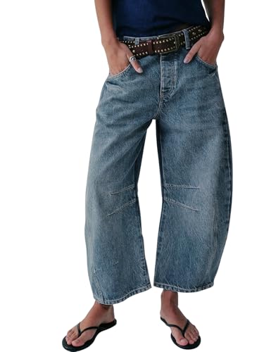 Women's Wide Leg Jeans Barrel Vintage Casual Boyfriend Baggy Ankle Denim Pants Y2K
