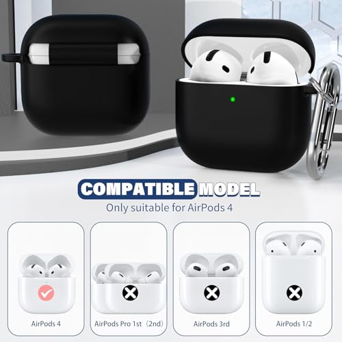 Image of Meyaar for Apple AirPods 4 ​​​​​​​Case Cover with Keychain, Soft Skin Silicone Case Cover, Full Protective Case Cover Compatible with Apple AirPods 4 Case 2024 (Black)
