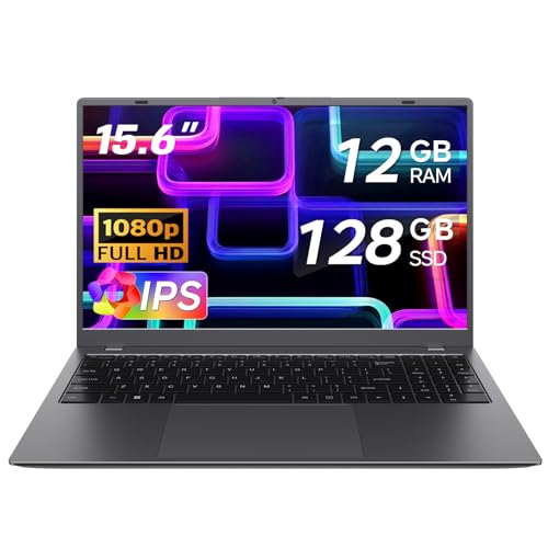 Image of Laptop 15.6 Inch, 12GB RAM Laptops with Pentium Gold 6500Y (Up to 3.4GHz), 128GB SSD, FHD IPS Screen, USB C, USB 3.2, HDMI, WiFi, Lightweight Laptop for Student, Home and Everyday Use
