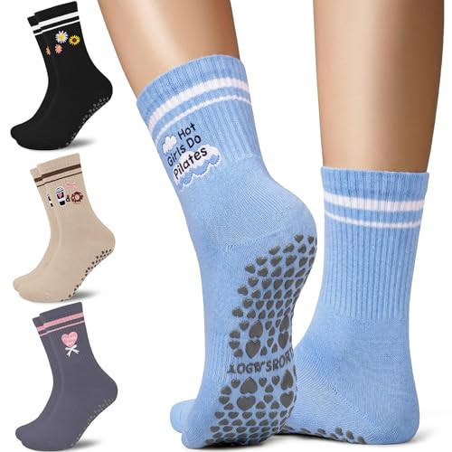 Image of yeuG Pilates Socks for Women Grip Socks Non Slip Yoga Sock with Grippers for Barre, Hospital, Ballet, Dance, Barefoot Workout