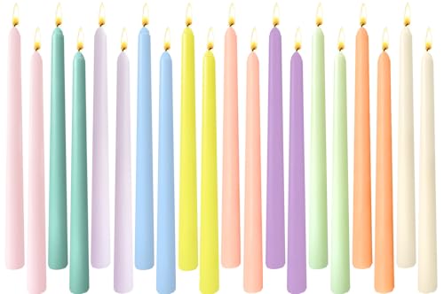 20 Pack Pastel Taper Candles 10 Colors Macaron Unscented Dinner Candles 10 Inch Dripless Candlesticks Long Burning Decorative Tapered Candles for Home Decor Wedding Birthday Baby Shower Party
