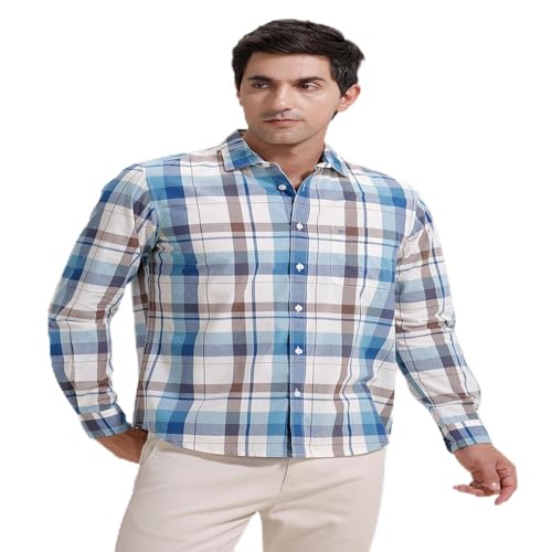 Image of BASICS 100% Cotton Checked Shirt for Men | Slim Fit | Everyday Smart Casual Wear | Full Sleeve