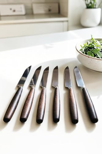 Lunvera Akasya Saplı 6'lı Yemek Bıçağı Seti, Paslanmaz Çelik Sofra Bıçağı 20 cm