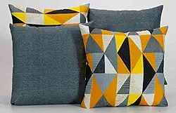 Kit 4 Capas de Almofadas Decorativas para Sofá Estampa Geométrico Cinza com Amarelo