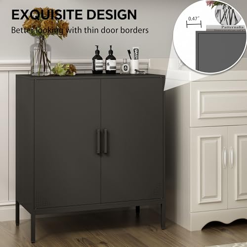 Steehoom Metal Storage Cabinet with Adjustable Shelves, Steel Buffet Sideboard for Entryway, Living Room, Dining Room, Kitchen, Office, Bar (Black, H35.43) - Thumbnail 4