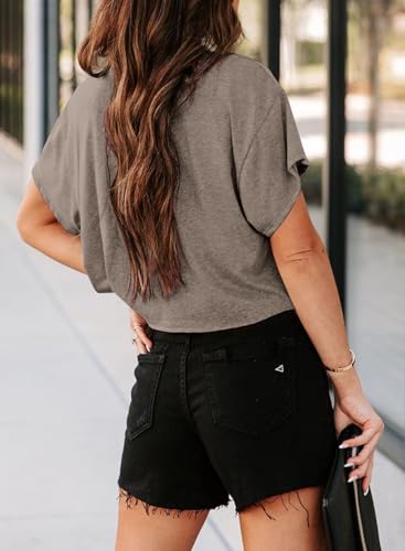 Image of UNCLECAT Womens Cropped T Shirts Summer Basic Short Sleeve Crop Tops | Crew Neck, Cute, Solid, Loose Fit, Casual, Going Out, Trendy Clothes, Daily Wear, Workout, Vacation