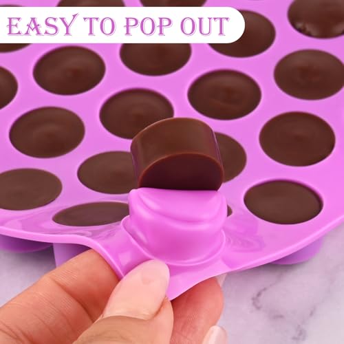 Image of Sakolla Round Candy Molds Silicone, 220 Cavities Mini Cylinder Molds for Chocolate, Hard Candy, Gummy, Ganache, Ice Cubes, Set of 4 with 2 Droppers