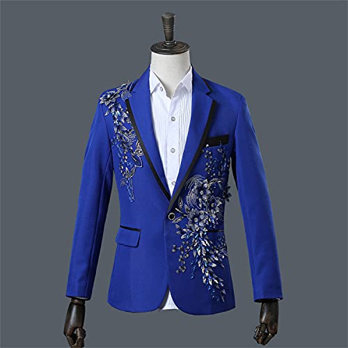 Mens 2 Pieces Luxury Embroidered Suits 1 Button Print Dinner Tuxedo Jacket Pants Prom Wedding Elegant Blazer Dress Suit (Blue,Medium)2