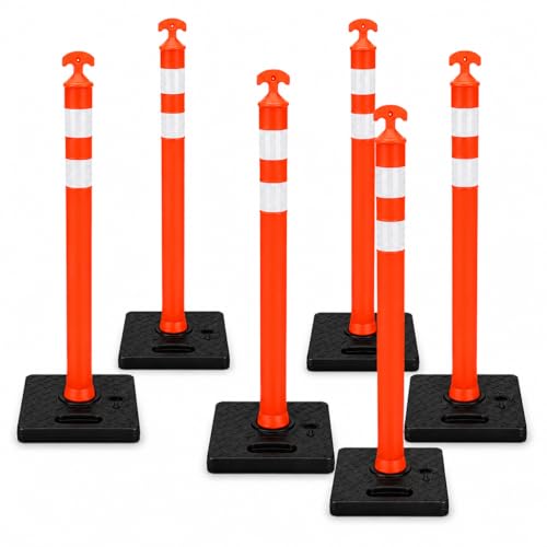 Image of BESEA 6 Pack 36 Inch Traffic Delineator Cones with Water-Fillable Base