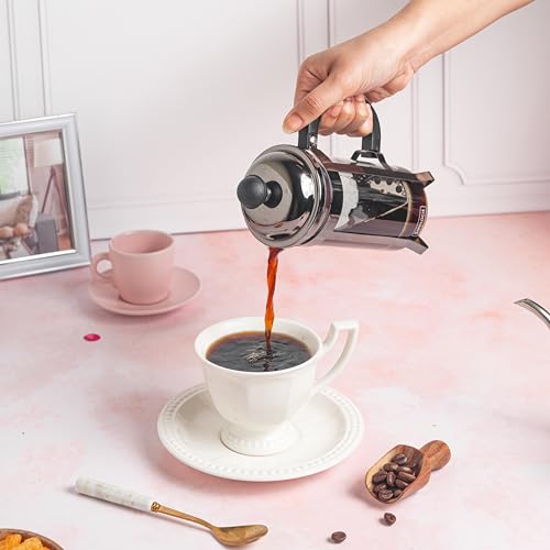 Image of Sipologie Vintage French Press Coffee Maker 350ml, Black I 4 Level Filtration I Heat Resistant Borosilicate Glass in Stainless-Steel Housing I Brews Filter Coffee, Tea Maker I 1 Cup
