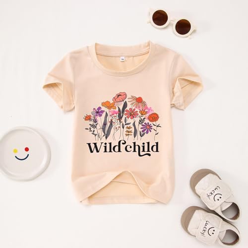 Toddler Baby Girls Flower Shirt Cute Wild Child Flower Short Sleeve T-Shirt Kids Wildflower Graphic Summer Tees Top4