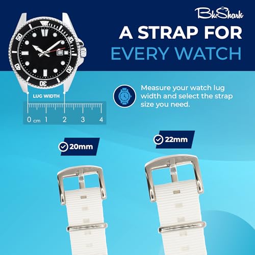 Image of BluShark - Original Collection Military-Style Waterproof Watch Strap, Fits All Timepiece Brands, Durable Nylon Wristwatch Accessories with Stainless Steel Buckle - 18mm, 20mm, 22mm & 24mm Watch Bands