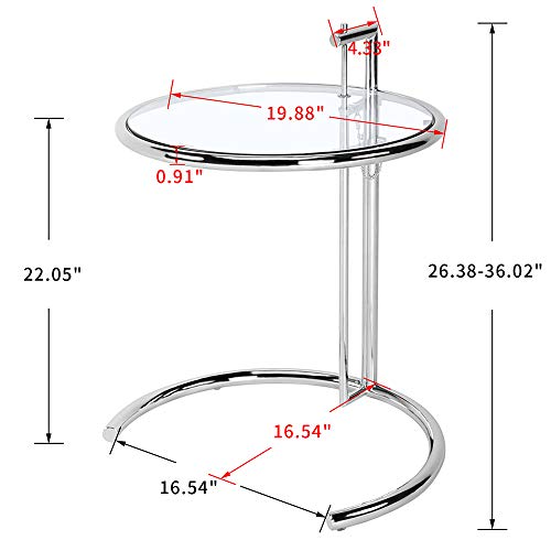 Mid-Century Eileen Gray Side Table End Table, Height Adjustable C Shaped Sofa Coffee Table With Tempered Glass Top And Stainless Steel Frame For Living Room Bedroom Balcony Office (Silver) #TOP2