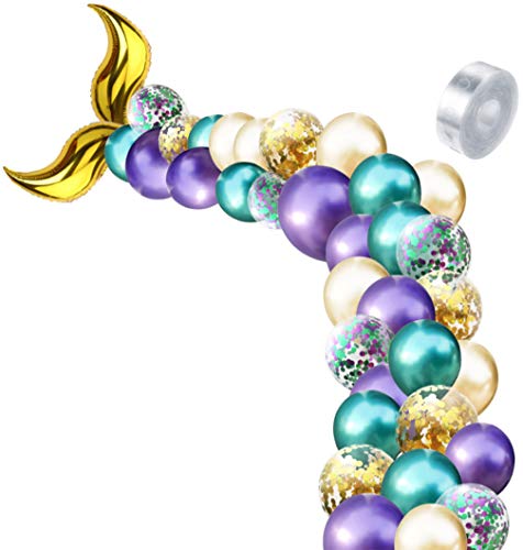 HorBous Mermaid Party Cola de Sirena Decoracion Guirnalda Globos Metalizado + Globo Confeti + Bomba de Globo 42 Piezas (Oro)