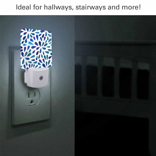 Image of LED Night Light,Floral Watercolor Pattern LED Night Light Plug into Wall with Dusk to Dawn Light Sensor White Energy Efficient Nightlight for Bedroom Bathroom Hallway Living Room Kitchen