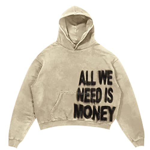 WAZHAKU Sudadera con capucha para hombre Anime Y2K Harajuku, R Beige, XXXL