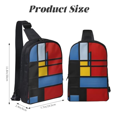 Composition In Red Yellow Blue And Black Printed Chest Bag Dual Pocket Diagonally Chest Messenger Bag3