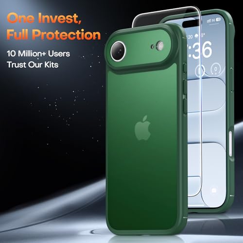 Image of TAURI for iPhone Air Case, with Screen Protector, Matte Green | Full Camera Protection, Anti-Yellowing Military-Grade Protection Shockproof Slim Phone Case for iPhone 17 Air
