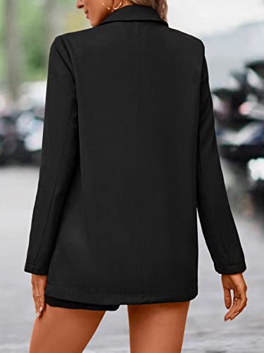 Verdusa Women's 2 Pieces Outfits Long Sleeve Blazer Jacket And Shorts Suit Sets Black S #TOP1