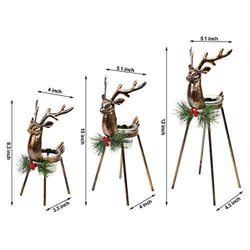 Juegoal Set of 3 Reindeer Tealight Candle Holders, Standing Iron Metal Christmas Decorations, Glass Votive Candle Holder, Durable and Rust-Proof Holiday Tabletop Centerpiece and Display - Image 4