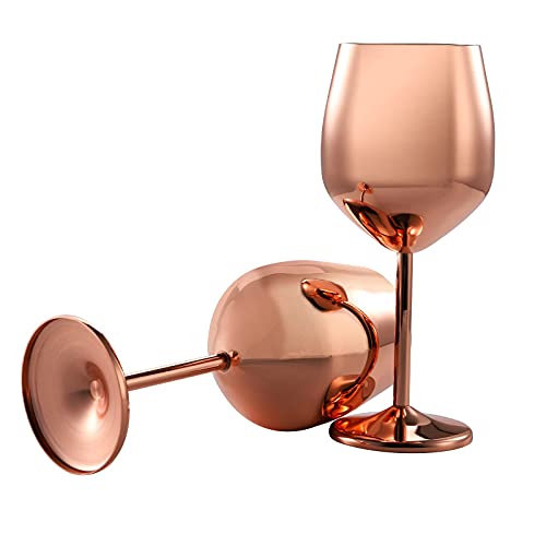 Deayou 2 Pack Stainless Steel Wine Glass, 17 Oz Unbreakable Stemmed Wine Glass, Rose Gold Shatterproof Steel Wine Goblet, Metal Copper Drinkware For Pool, Champagne, Cocktail, Indoor Outdoor, Party #TOP4