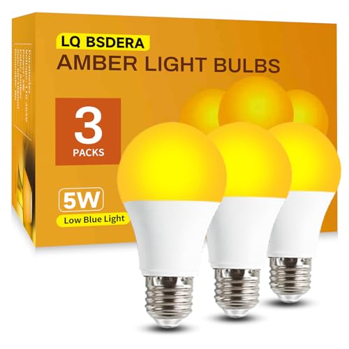 LQ BSDERA 1800K Amber Light Bulbs for Sleep 99.99% Blue Light Blocking Warm Light Bulbs 5W Dim Amber Light for Mood Soothing Baby Nursery Bedroom E26/E27 for Most Lamps 3 Pack