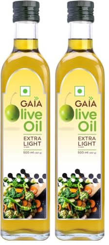 Image of Gaia Extra Light Olive Oil - 500ml | Mild Taste & High Smoke Point | Ideal for Indian Cooking, Frying & Roasting | Rich in Healthy Fats & Antioxidants | Zero Cholesterol | Heart-Healthy & Easy to Digest