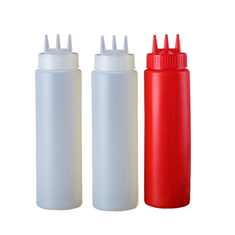 Haowul 3pcs Squeeze Bottle 3 Nozzles Salad Dressing Seasoning Bottles Sauce Bottle for Family Restaurant Kitchen Gadget