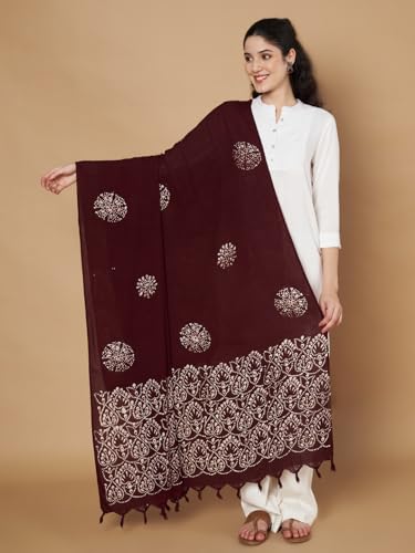 Image of Women's Cotton Rayon Bandhani Print Dupatta with Tassels 2.25 Meters | Women's cotton printed dupatta with tassels.