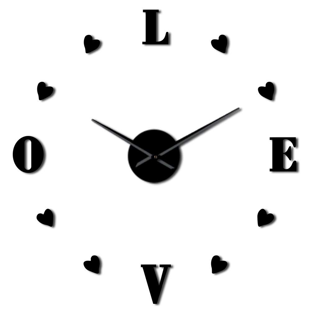 Art mural grande horloge murale coeur noir 70 cm objet décoration géante