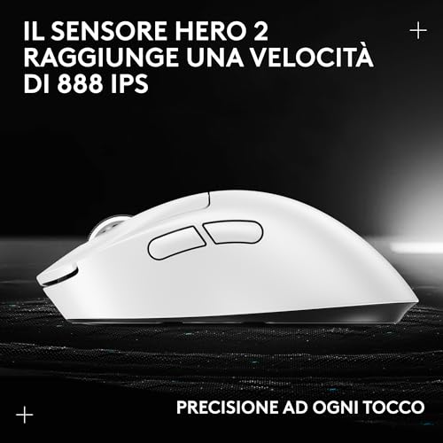 PRO X SUPERLIGHT 2 DEX LIGHTSPEED mouse da gaming wireless, Pro-Grade, leggero, 60 gramos, 5 pulsanti programmabili, sensore a 44.000 DPI, 8K Polling, ricarica USB-C, per PC/Mac - Bianco - Mouse gaming - Immagine 10