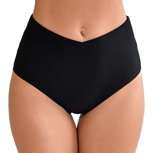 Halcurt Women's Cross High Waisted Bikini Bottoms Full Coverage Swimsuit Bottoms