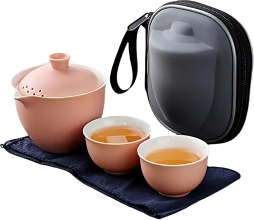 DancJulie ティーセット 茶器セット 急須湯呑みセット 携帯急須 和風 旅行ティーセット 収納バッグ付き 陶器湯呑みセット 中国茶 台湾茶 お出かけ用 業務用 お店用 アウトドアで美味しいお茶を簡単に 専用保護ケース付き おしゃれ ポータブル (C