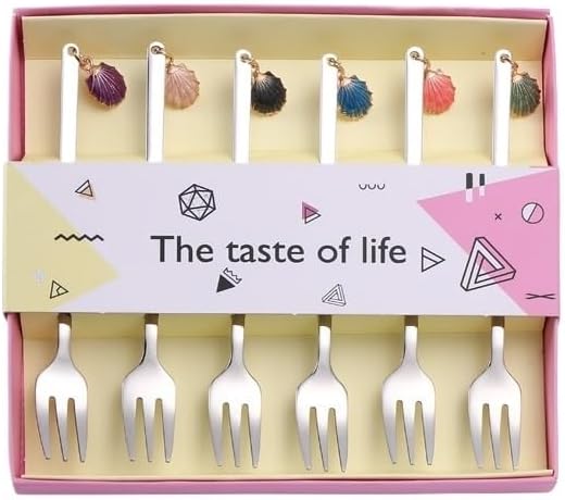 Flatware Silverware Set, 6/24/36/48/60/72pcs 304 Stainless Steel Fruit Fork Creative Shell Dessert Fork Gift Box Set Home Cake Fruit Fork, Tableware Cutlery Set(Gold,48 Pieces)