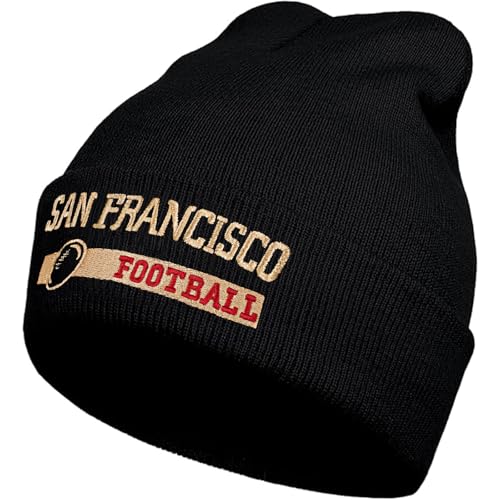 Embroidered Football Beanie Unisex Winter Cap Warm Knit Hats for Football Fan Gifts