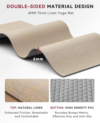 HAPBEAR Extra Large Yoga Mat 84''x30''- 1/4'' Thick Natural Linen Yoga Mat - image 3