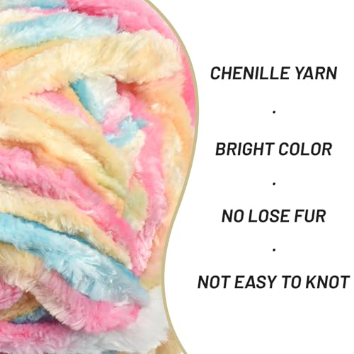 Image of Fuzzy Chunky Chenille Yarn for Crocheting - Soft Plush Bulky Yarn for Hand Knitting, Baby Blankets, Amigurumi (100g, 49.2 yd) - Fluffy Velvet Crochet Yarn (Candy Color)