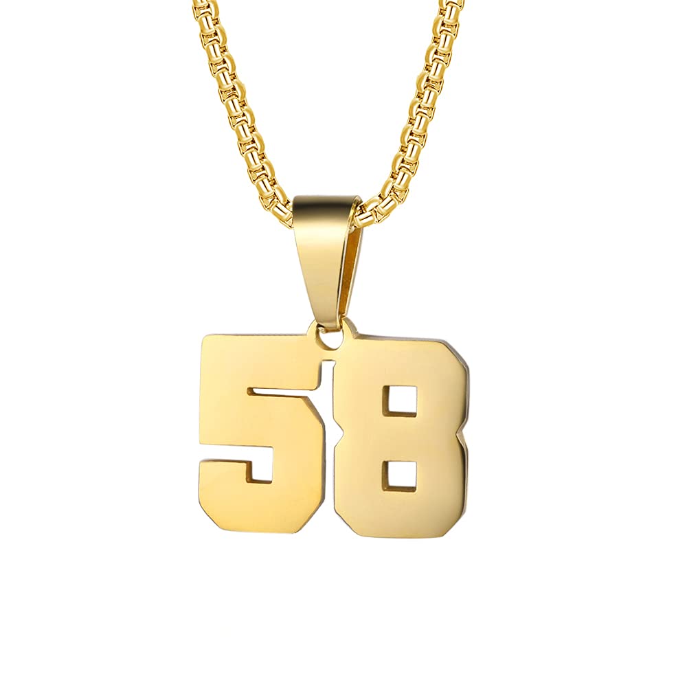 Number Necklaces Personalized Necklaces 18K Gold Plated Initial Number Pendant Stainless Steel Chain Sports Necklaces for Men Women