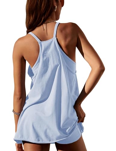 Image of Womens Athletic Sundress with Built-in Shorts Golf Tennis Romper | Sleeveless Mini Spaghetti Strap dress Functional side pockets tummy-friendly fit casual beach vacation