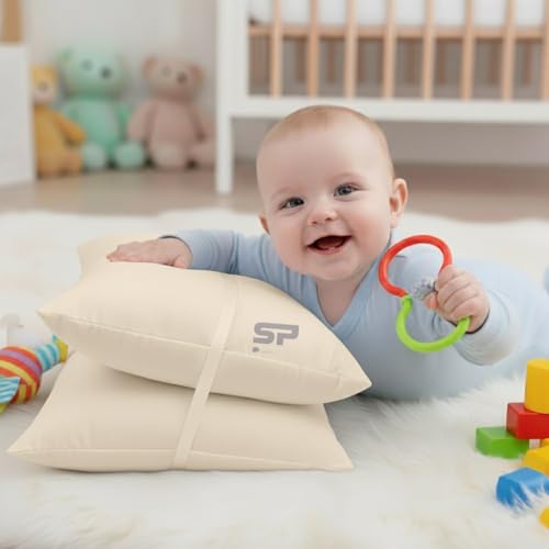 Image of Toddler Travel Pillow case Set of 2, Small Pillow Cover 100% Egyptian Cotton Decorative Mini Pillow case 500 Thread Count Small Pillow case co with Zipper Closure Toddler 12x16, Ivory Solid