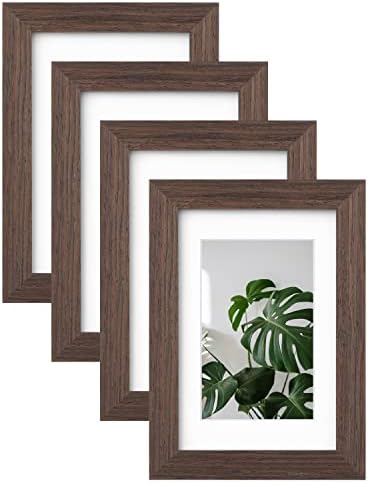 EGOFINE 10x10 Photo Frames White Set of 4, Made of Solid Wood with Acrylic Glass for Photos 6x6 with Mat or 10x10 without Mat, Tabletop and Wall Mounting Display