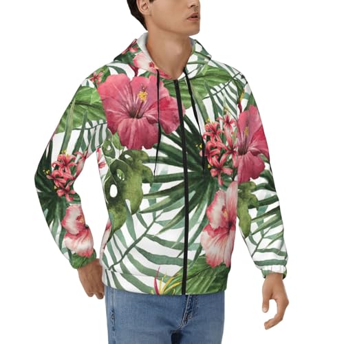Sweat à capuche zippé homme en polyester imprimé tropical S-3XL