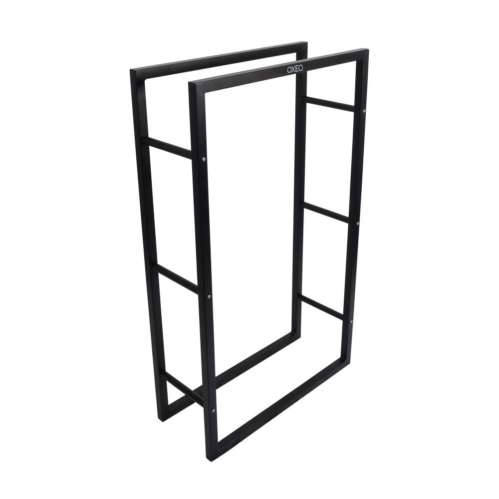 Oxeo Range bûches Robuste en Acier - Porte bûches Intérieur extérieur - Support Rangement Bois de cheminée - 100 x 60 x 24 cm - Noir