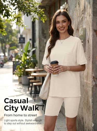 Aotasely Women 2 Piece Lounge Set Summer Oversized T-Shirt Biker Shorts Matching Airport Travel Casual Outfits Clothes — view 3