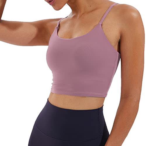 Image of Women's Strappy Stretch Sports Bra Longline Yoga Tank Top Fitness Bra Workout Camisole Crop Tops for Teen Girl