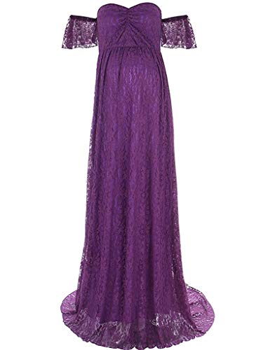 Image of Maternity Photography Props Floral Lace Dress Fancy Pregnancy Gown for Baby Shower Photo Shoot