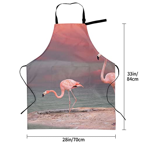 Pink Flamingo Printed Aprons With 2 Pockets Waterproof Durable Adjustable Bib Apron Unisex Apron For Cooking Baking Painting #TOP1