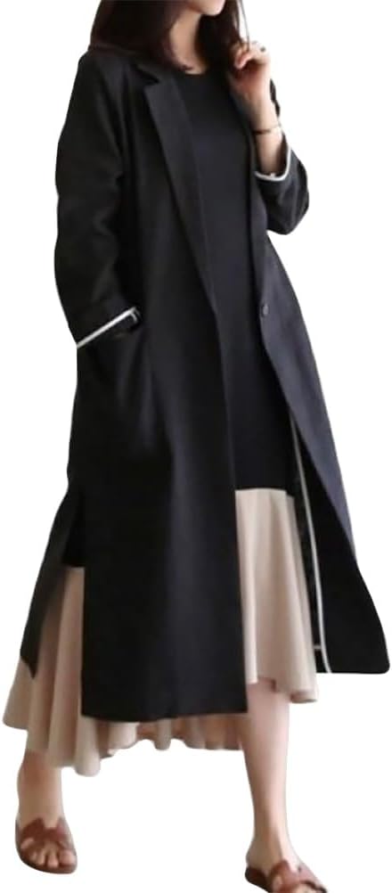 IDEALSANXUN Womens Long Cotton Linen Blazer Casual Spring Jackets Trench Coat