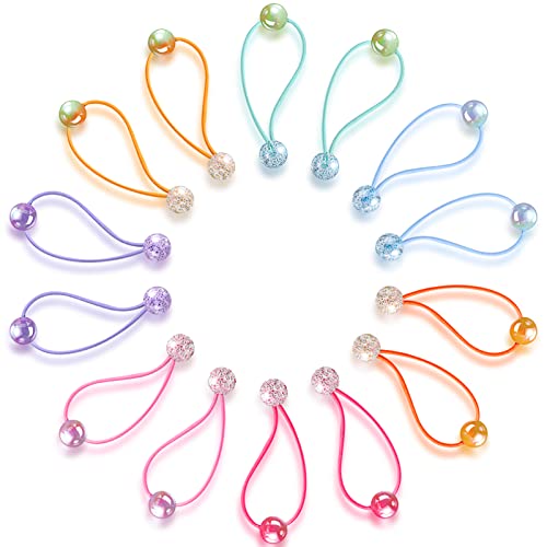 Image of 14 Pcs Double Balls Hair Tie Elastic Ponytail Holders Colorful Double Bead Rubber Elastics Accessories for Kids Children Girls Women, 7colors