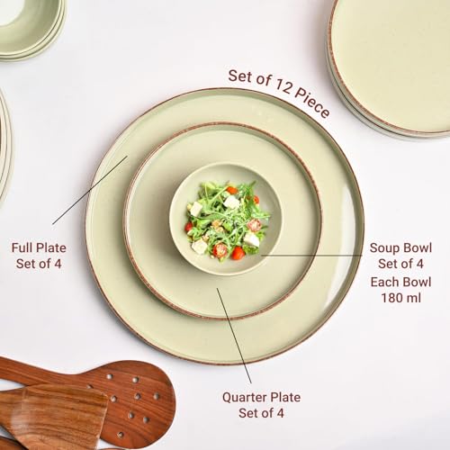 Image of MARKET 99 Melamine Plato Dinner Set of 12 Pcs | Glossy Round Dinner Set with Plain Design | Includes 4 Full Plates, 4 Quarter Plates & 4 Soup Bowls | Durable, Lightweight & Easy to Clean